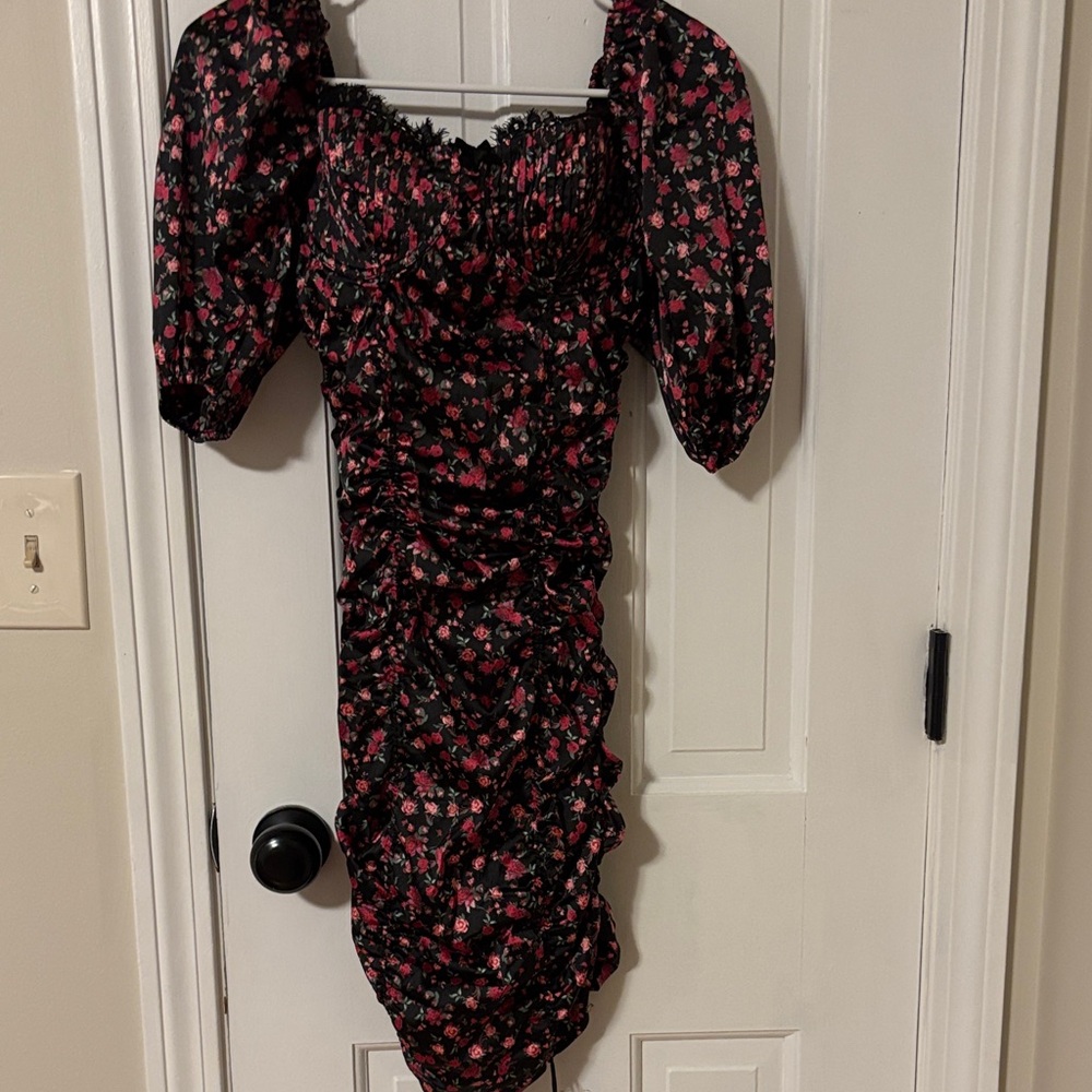 For Love And Lemons Black and Pink Floral Mini Dress